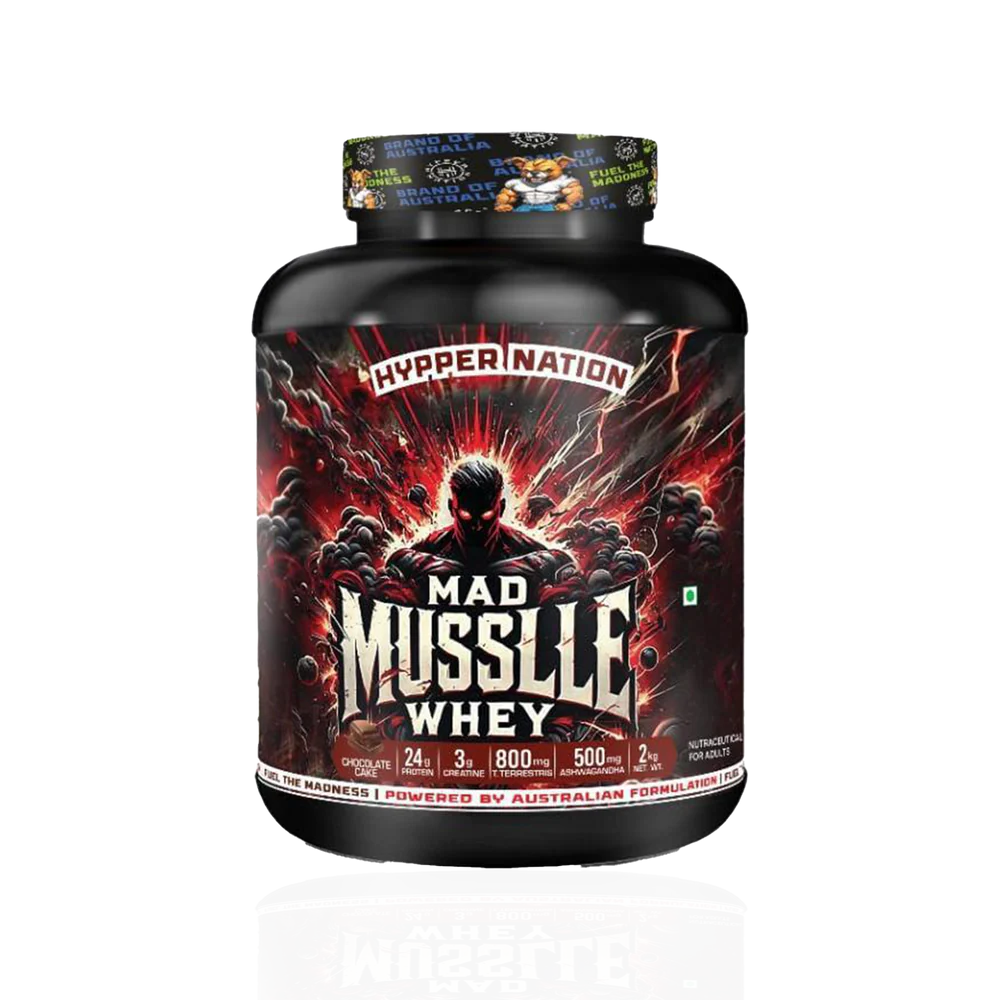 Mad Musslle Advanced Whey – 2kg (53 Servings) 24g Protein, 3g Creatine 200mg, Ashwagandha, 800mg Tribulus